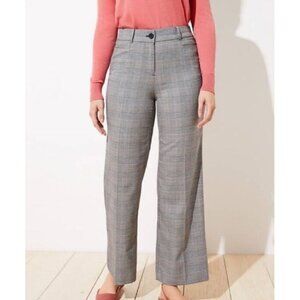 LOFT Pants Womens 4 Black Plaid HIgh Waist Trousers Wide Leg Pockets Academia